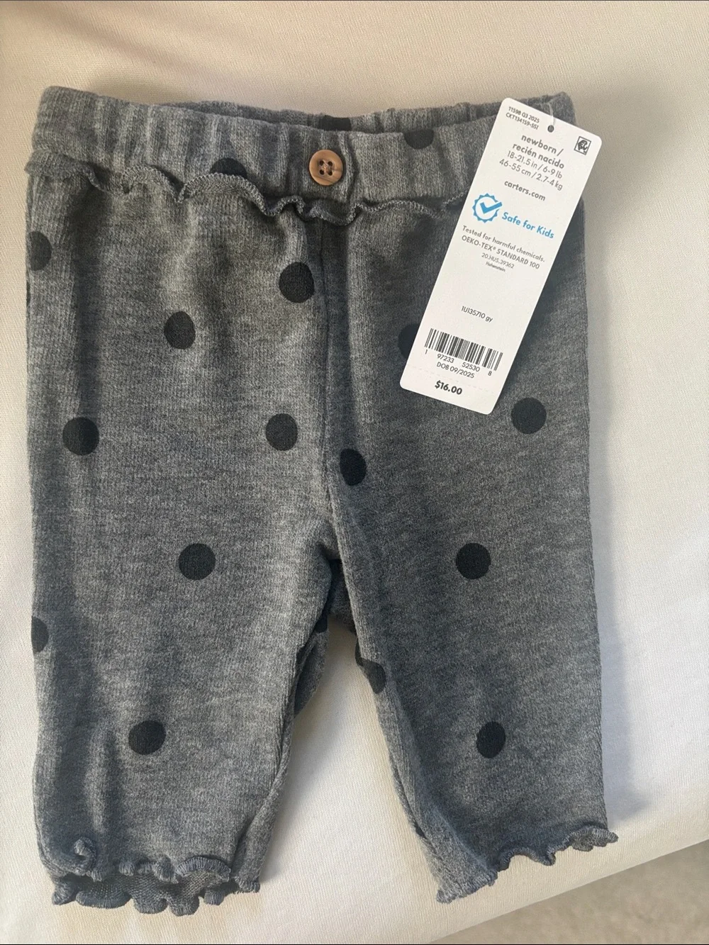 Carter's Gray Leggings with Black Polka Dots and Ruffle Hem